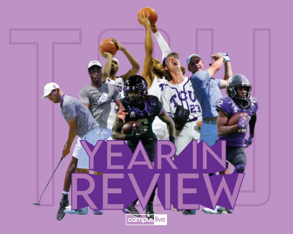 tcu athletics from the 2020-2021 all bundled in a graphic with year in review as the headline