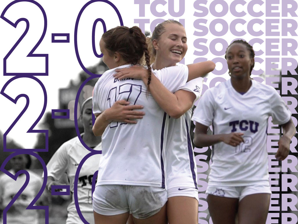 two players embrace during one of TCU Women's Soccer First Two Games